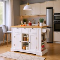 mesa de comedor blanca con tapa de madera