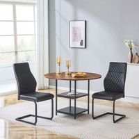 conjunto de mesa y sillas - comedor - mdf metal y pu - negro y nogal 107x107x75cm