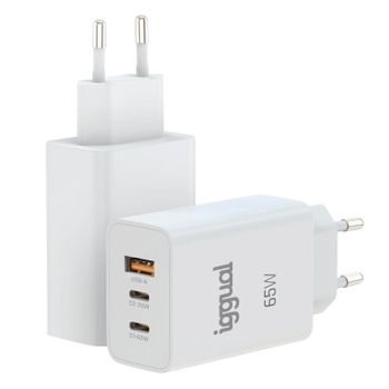 Cargador IGGUAL Triple USB-A + 2x USB-C GaN 65W