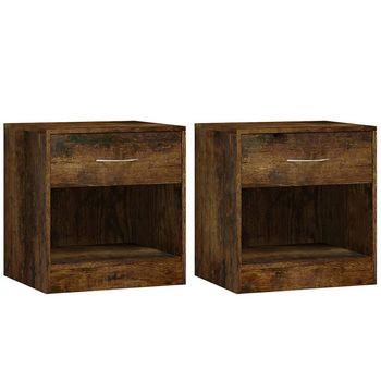 Pack 2 Uds Mesitas De Noche | Mesa Auxiliar | Mesilla Con Cajón Roble Ahumado