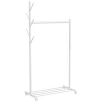 homcom burro para ropa con ruedas 5 ganchos barra para colgar y balda inferior para recibidor entrada 86x43x171 cm blanco