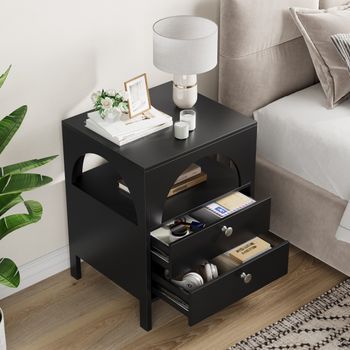 Mesita De Noche - Mueble Para Dormitorio - Mdf - Negro (45x40x58cm)