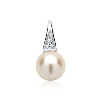14 quilates colgante de oro blanco perla 2 diamantes