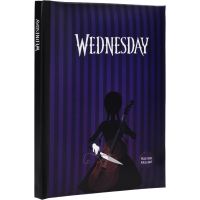 libreta wednesday tocando el cello con luz wednesday