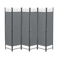 biombo separador de 6 paneles saragossa - 171 x 240 cm - decoracion interior - contra vision - mampara lateral protectora - pantalla - divisor de habitaciones - acero - gris oscuro encasa