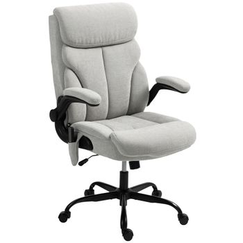 HOMCOM Silla de Oficina con Masaje Altura Ajustable y Reposabrazos Abatibles Tapizado Transpirable 66x67x113-121 cm Gris