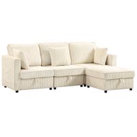 homcom sofa chaise longue de 3 plazas con almacenaje y otomana reversible de pana 235x153x85 cm blanco crema