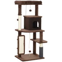 pawhut arbol rascador para gatos 132 cm con plataformas poste con cepillo bolas colgantes y almohadilla para rascar marron