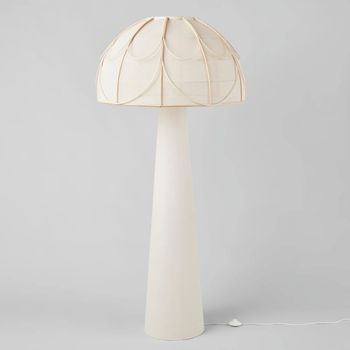 Lámpara de pie de seta de madera y poliéster crema, 165 cm