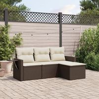 conjunto de sofas de jardin 4 uds  mueble jardin mesa y sillas y cojines ratan sintetico marron cfw444656