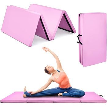Colchoneta Gimnasia De Costway , Colchoneta De Ejercicio Plegable Con Manija De Transporte, 240 X 120 X 5 Cm Rosa