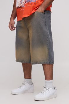 Plus Relaxed Fit Extreme Sun Bleached Wash Longline Jorts, Gris