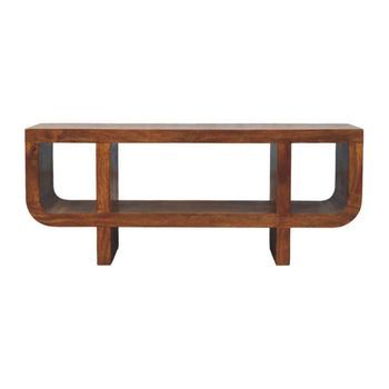 Mueble Multimedia De Madera Maciza, Estilo Artesanal, Orion, Color Castaño Curvo.