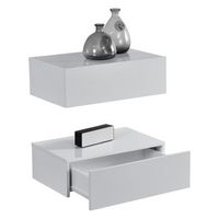 encasa set de 2 mesitas de noche de pared con cajon - lacado brillo blanco - 46x30x15cm