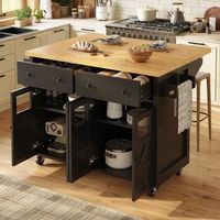 isla de cocina de alta gama negra gran capacidad de almacenamiento frenos compartimentos ajustables movil