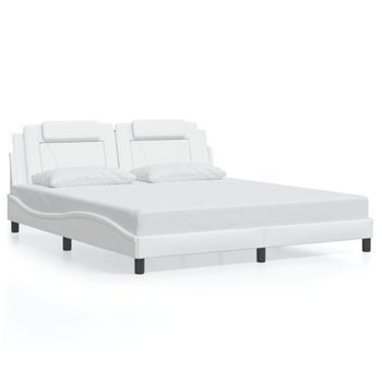 Cama Doble | Cama Para Adultos | Estructura Cama Con Luces Led Cuero Sintético Blanco 180x200 Cm Cfw6475383