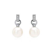 pendientes de perlas en oro blanco de 14 quilates con diamantes
