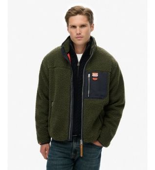 Superdry para hombre. M2014141A Forro polar Vintage Retro Full verde (XXL), Casual, Poliéster