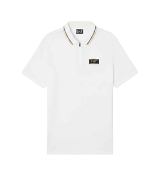 EA7 para hombre. 7M001333_AF13739 Polo de punto premium Label blanco (M), Casual, Algodón, Manga corta