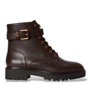 lauren ralph lauren para mujer 802p12046003 botines allyson de piel con trabilla marron 36 plano 1 a 3cm cordones hebilla casual
