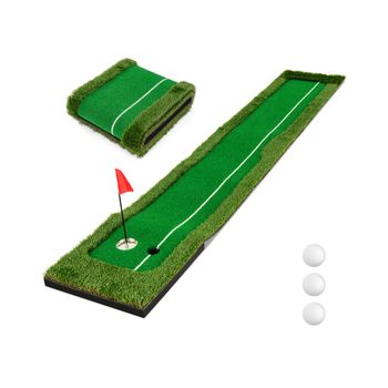 Costway Alfombrilla de Golf con 3 Bolas de Golf de Goma Base de Acero Inoxidable con Bandera 2 Tamaños de Agujero 300 x 50 cm Verde