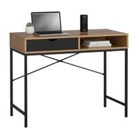 mesa escritorio industrial oficina 1 cajon y 1 hueco en color roble cambrian y negro 95x763x48 cm