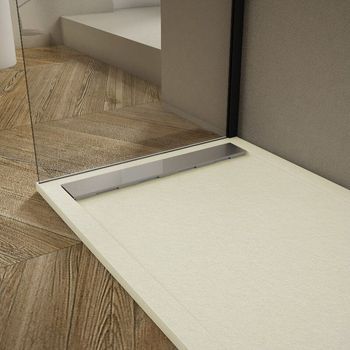 Plato De Ducha Pizarra Ribera Crema  90x190cm Rejilla Acero Inox.