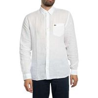 lacoste camisa manga larga camisa de lino de corte regular para hombre