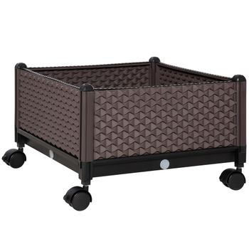 Outsunny Jardinera de Plástico con Ruedas y Agujeros de Drenaje 50x50x33 cm para Cultivo de Plantas en Exterior Marrón   Aosom España