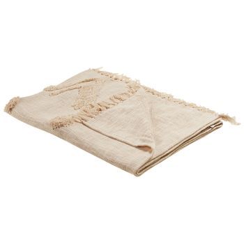 Manta De Algodón Beige 130 X 180 Cm Patrón Geométrico Accesorio Fatehpur