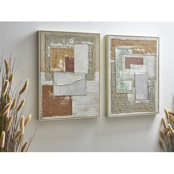 Cuadro Abst. Dif. Textur. Con Cuadricula Yute S/2 52x4x72cm