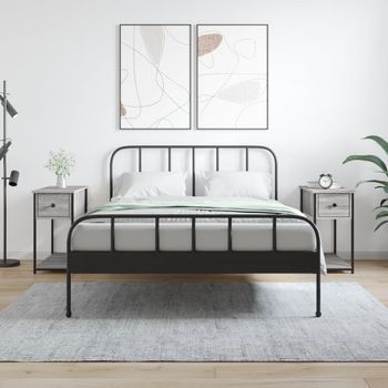 Mesitas De Noche - Mueble Para Dormitorio - Madera De Ingeniería Y Hierro - Gris Sonoma (30x60x60cm)
