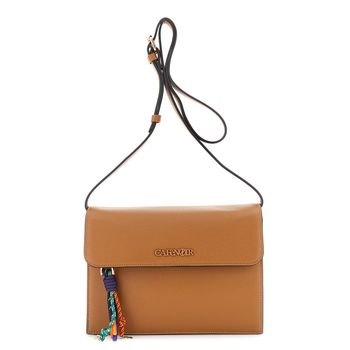 bolso de hombro efecto saffiano con charms multicolores tan