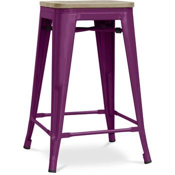 Taburete De Bar Diseño Industrial - Madera Y Acero - 61cm - Stylix  Violeta