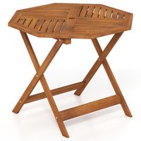 costway mesa de comedor madera maciza con agujero sombrilla tablero listones acabado aceite teca para interior exterior 90x90x72cm