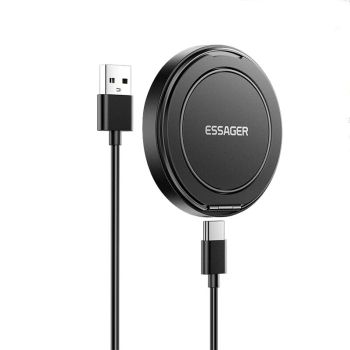ESSAGER ES-WC18 Cargador Inalámbrico Magnético de 15W Base de Carga Inalámbrica Rápida con Soporte Rotativo de 360° para