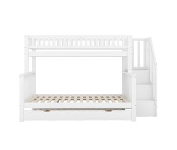Litera de madera - 2x90x200cm + 140x200cm - con escalera de almacenamiento - blanco