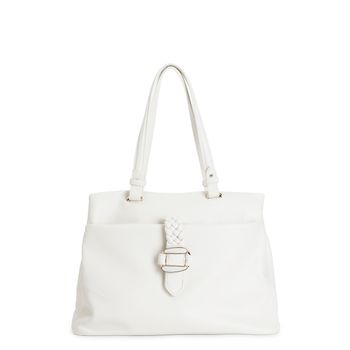 bolso shopping suave con bolsillo delantero y presilla trenzada de metal white taglia unica
