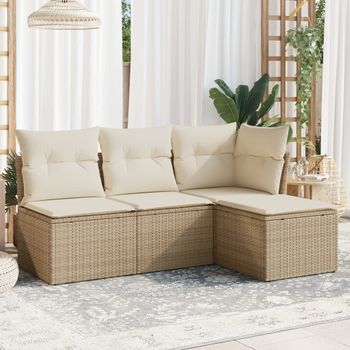 Conjunto De Sofás Jardín Con Cojines 4 Uds | Mueble Jardin Mesa Y Sillas Ratán Sintético Beige Cfw286428