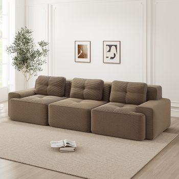 Sofá Modular De 3 Plazas - Mueble Para Salón - Pana - Marrón (293x104x69cm)