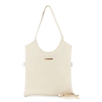 bolso shopper plano de piel martillada con bandolera extraíble cream