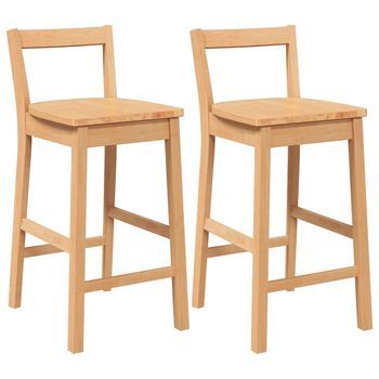 Taburetes De Bar, 2 Unidades, Madera Maciza Natural, Caucho Vidaxl
