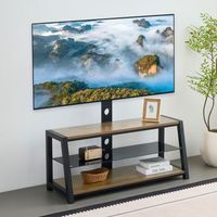 mueble para tv - base giratoria y estantes de vidrio templado - mdf y metal - marron 116x42x125cm