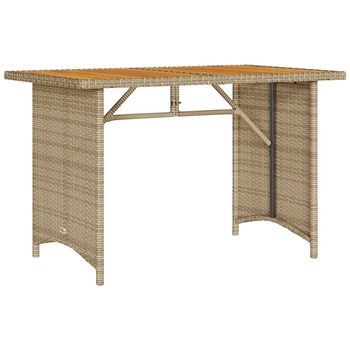 Mesa De Jardín，mesa Para Exteriores，mesa De Patio Superficie De Madera Ratán Pe Beige 110x68x70 Cm