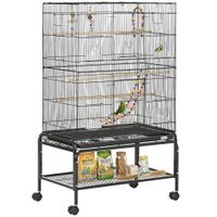 pawhut jaula para pajaros con ruedas 79x49x133 cm pajarera metalico con 4 comederos 3 perchas juguetes para periquitos negro   aosom espana
