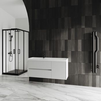 Mueble De Baño Suspendido 120cm Blanco Acanalado Sin Espejo Cortina