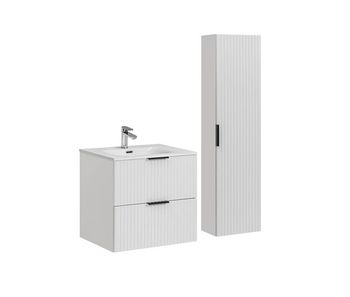 Conjunto mueble lavabo individual encastrado 60cm y columna adriel blanco