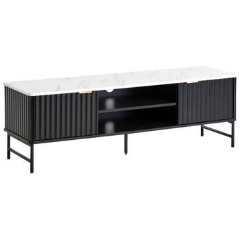 Mueble Tv Moderno 140 X 40 Cm Mdf Almacenaje Aparador Negro Efecto Mármol Glastonbury