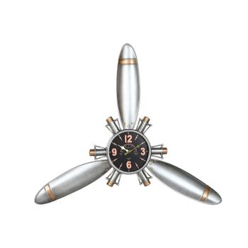Reloj pared metal 121x7x106 helice avion plateado , El mejor complemento para tu hogar.