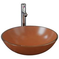 lavabo de bano grifo y desague de empuje vidrio templado marron